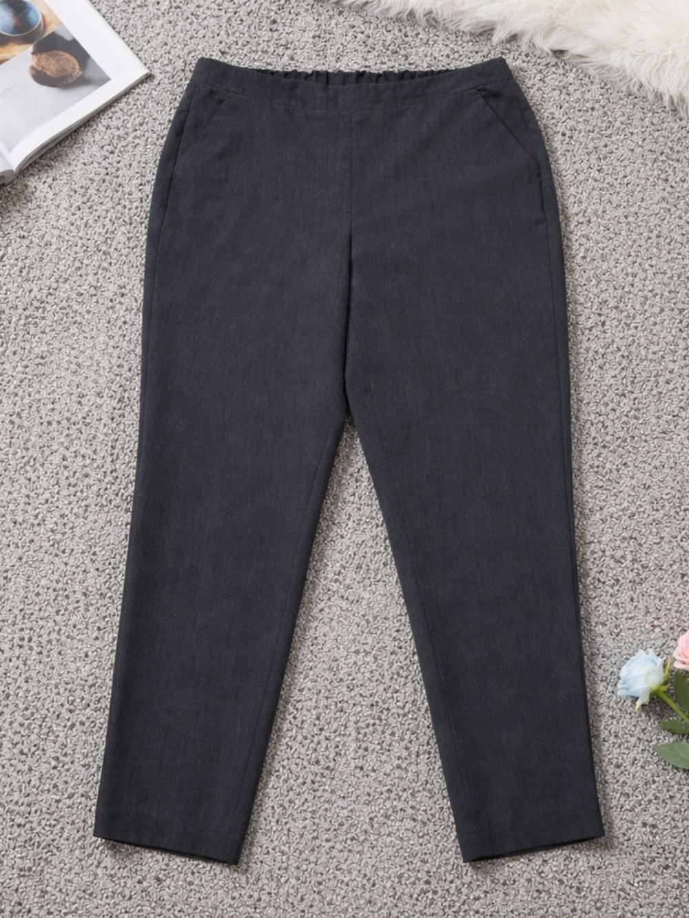 Nine West Dark Charcoal Gray Tapered Dress Pants